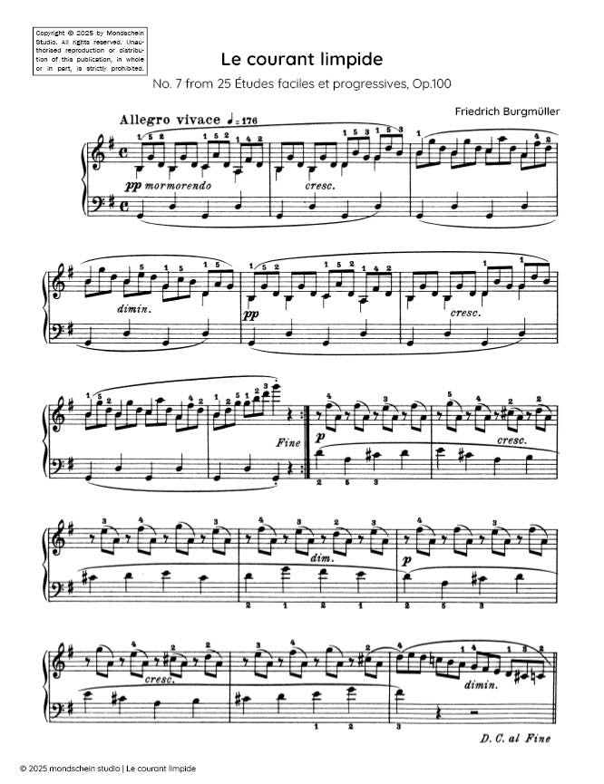 Burgmuller - Le courant limpide, Op. 100, No. 7 - Mondschein Studio - Piano (Digital Download)