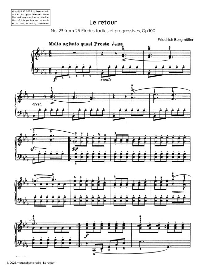 Burgmuller - Le retour, Op. 100, No. 23 - Mondschein Studio - Piano (Digital Download)