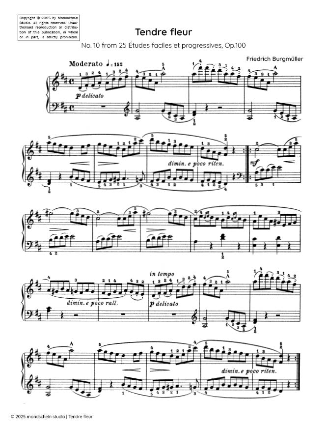 Burgmuller - Tendre fleur, Op. 100, No. 10 - Mondschein Studio - Piano (Digital Download)