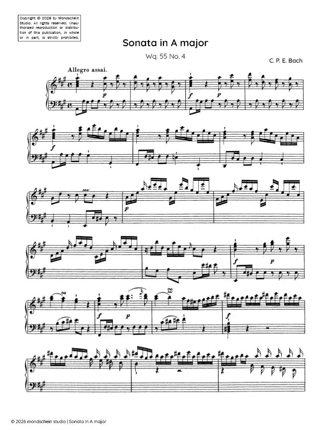 C P E Bach - Sonata in A major, Wq. 55 No. 4 - Mondschein Studio - Piano (Digital Download)