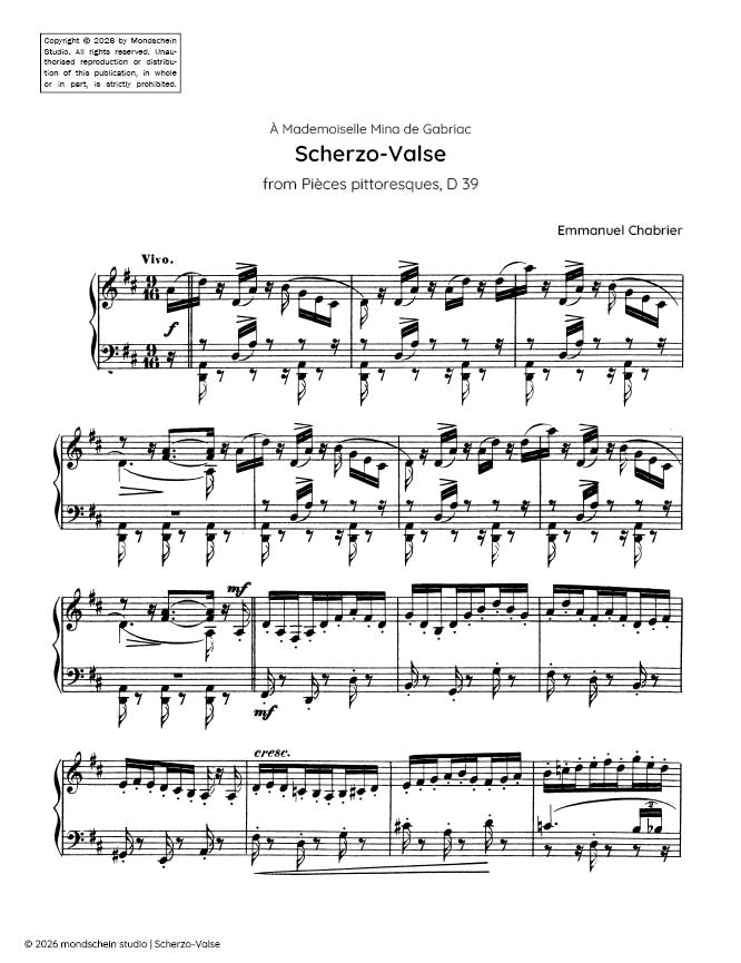 Chabrier - Scherzo-Valse, from Pieces pittoresques, D 39 - Piano (Digital Download)