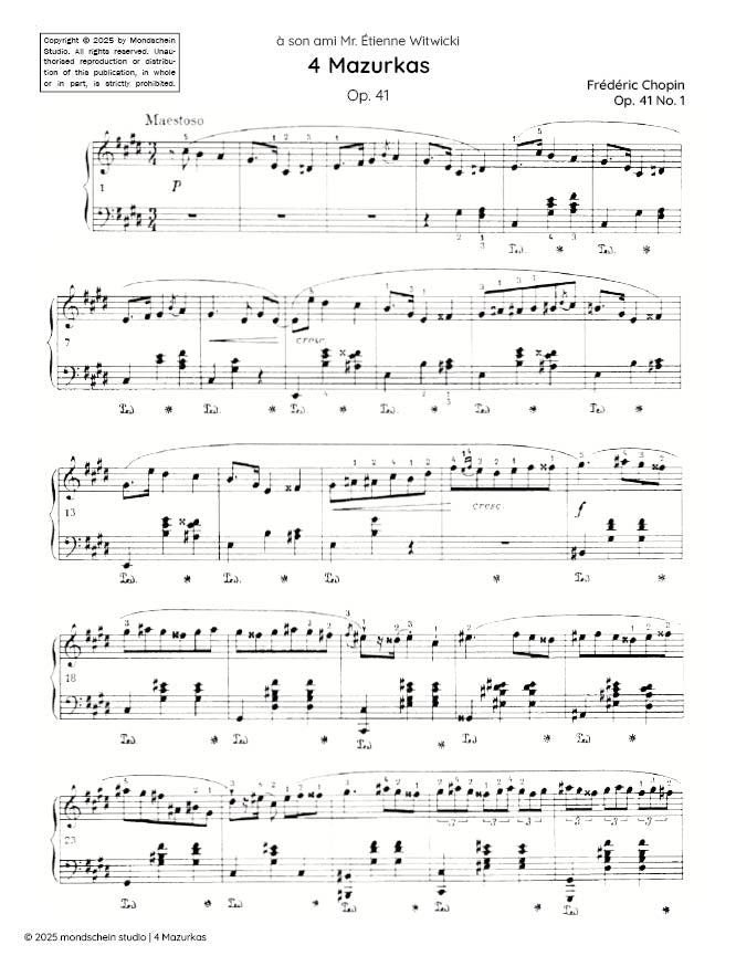Chopin - 4 Mazurkas, Op. 41 - Mondschein Studio - Piano (Digital Download)
