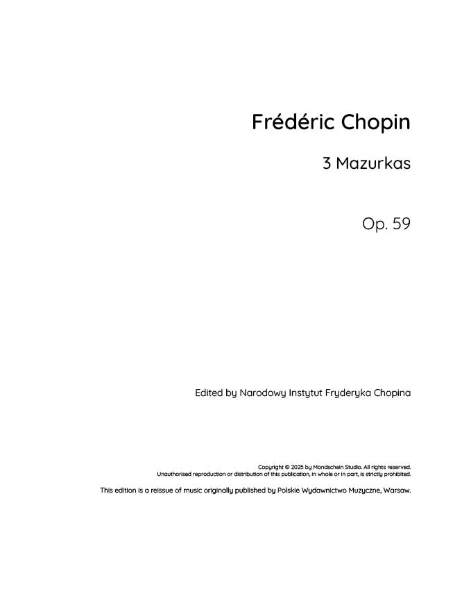 Chopin - 3 Mazurkas, Op. 59 - Mondschein Studio - Piano (Digital Download)