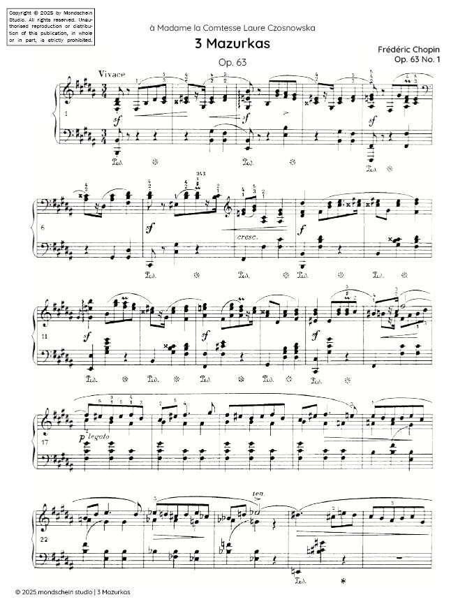 Chopin - 3 Mazurkas, Op. 63 - Mondschein Studio - Piano (Digital Download)