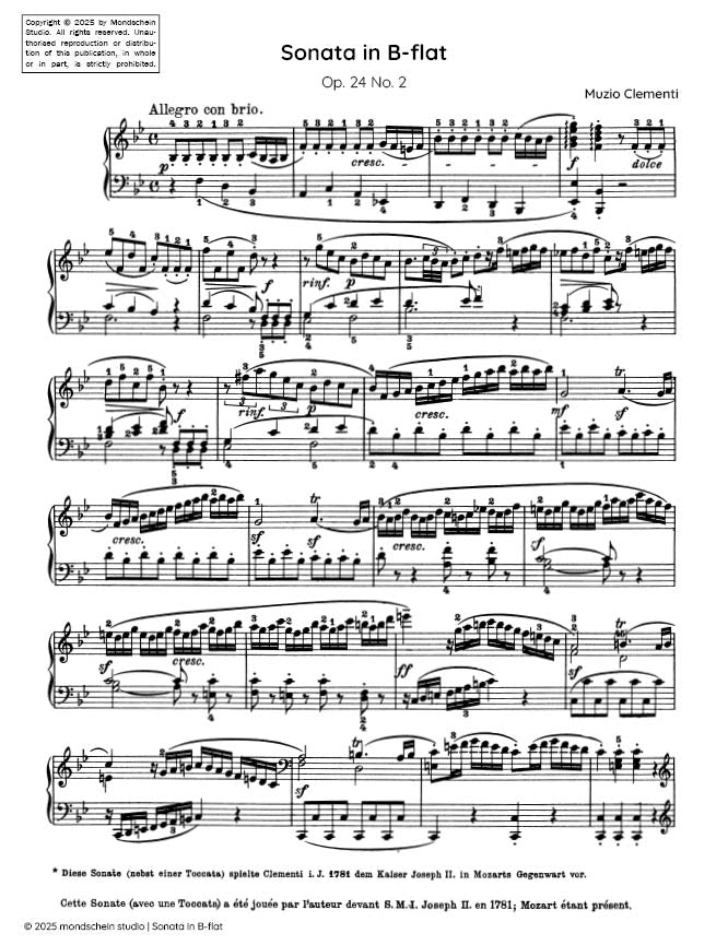 Clementi - Sonata in B-flat major, Op. 24 No. 2 - Piano (Digital Download)