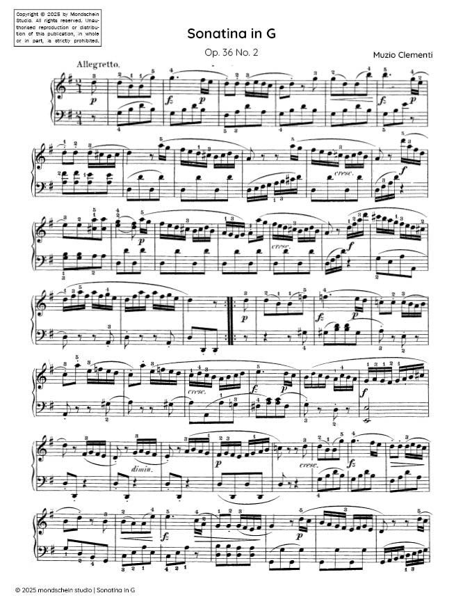 Clementi - Sonatina in G major, Op. 36 No. 2 - Mondschein Studio - Piano (Digital Download)