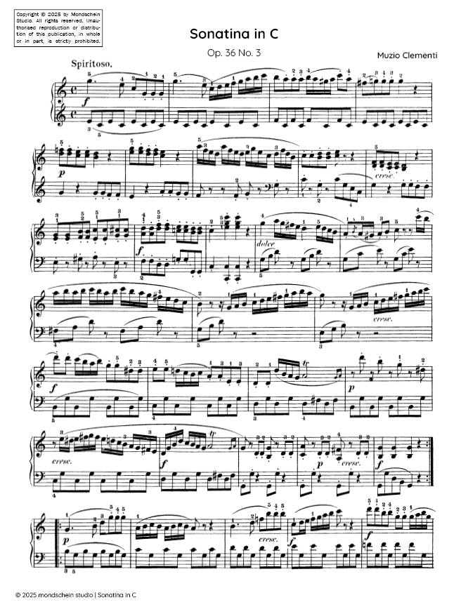 Clementi - Sonatina in C major, Op. 36 No. 3 - Mondschein Studio - Piano (Digital Download)