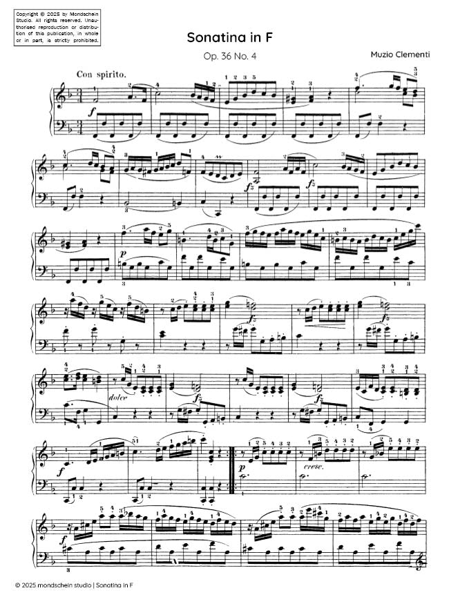 Clementi - Sonatina in F major, Op. 36 No. 4 - Mondschein Studio - Piano (Digital Download)
