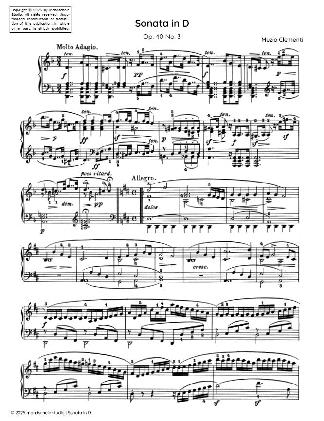Clementi - Sonata in D major, Op. 40 No. 3 - Piano (Digital Download)