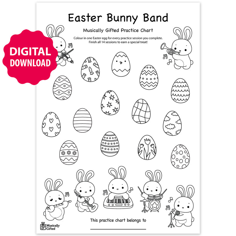 Easter Bunny Band Colour In A4 Music Practice Chart by Musically Gifted (Digital Download)