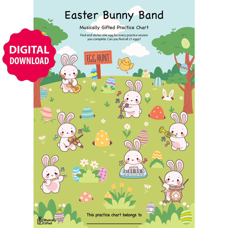 Easter Bunny Band Egg Hunt A4 Music Practice Chart by Musically Gifted (Digital Download)