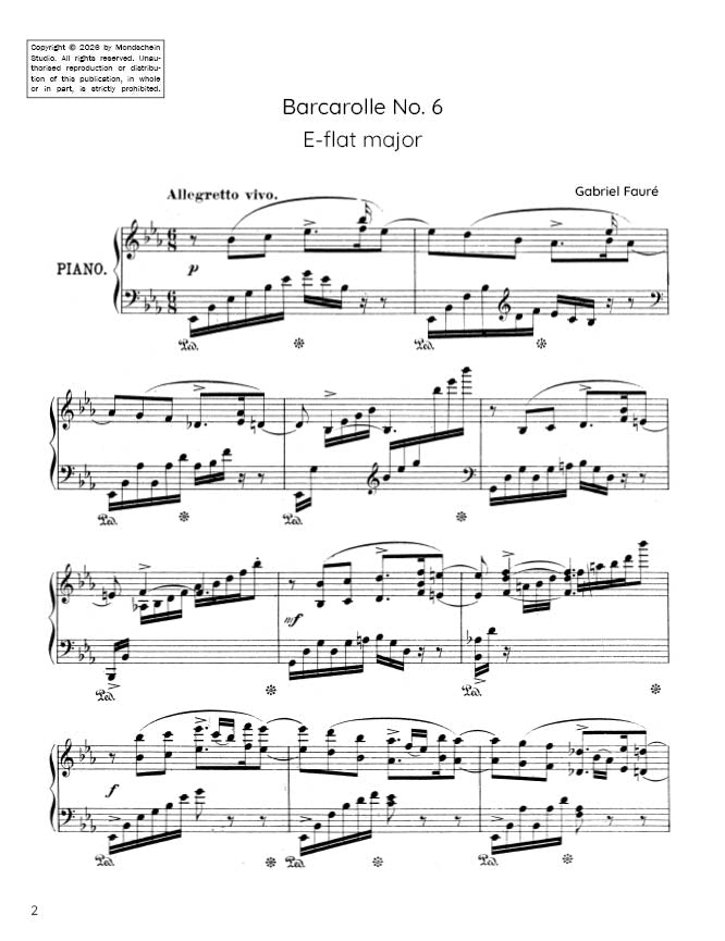 Faure - Barcarolle No. 6 in E-flat major, Op. 70 - Piano (Digital Download)