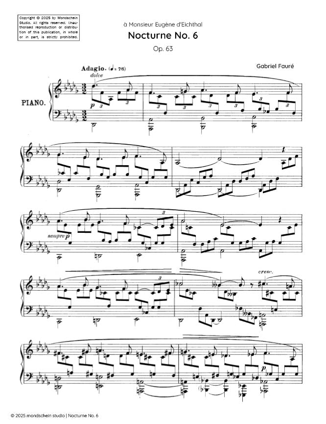 Faure - Nocturne No. 6 in D-flat major, Op. 63 - Piano (Digital Download)