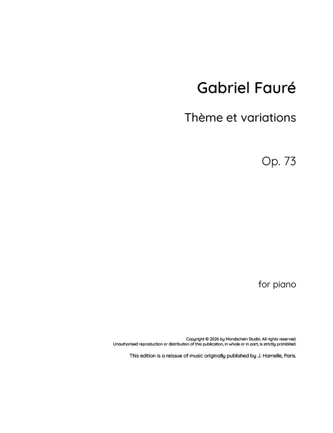 Faure - Theme et variations, Op. 73 - Piano (Digital Download)
