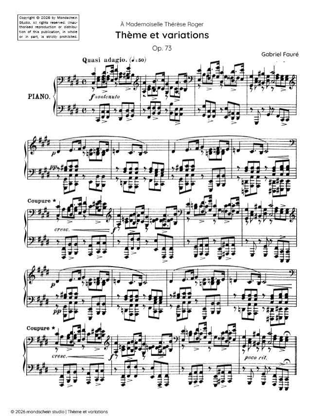 Faure - Theme et variations, Op. 73 - Piano (Digital Download)