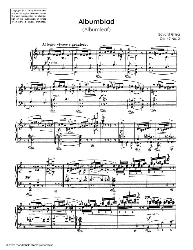 Grieg - Albumblad (Albumleaf), Op. 47 No. 2 - Piano (Digital Download)