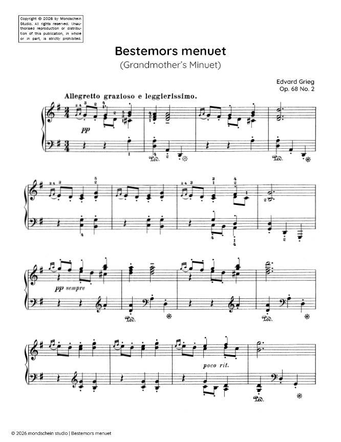Grieg - Bestemors menuet (Grandmother's Minuet), Op. 68 No. 2 - Piano (Digital Download)