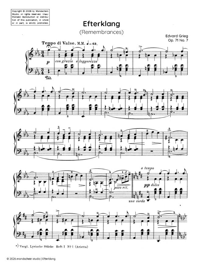 Grieg - Efterklang (Remembrances), Op. 71 No. 7 - Mondschein Studio - Piano (Digital Download)
