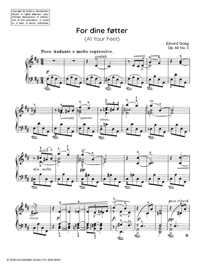 Grieg - For dine fotter (At Your Feet), Op. 68 No. 3 - Piano (Digital Download)