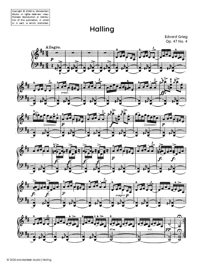 Grieg - Halling, Op. 47 No. 4 - Piano (Digital Download)