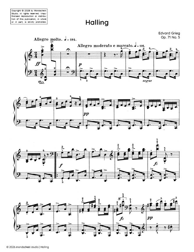 Grieg - Halling, Op. 71 No. 5 - Mondschein Studio - Piano (Digital Download)