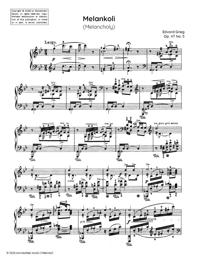 Grieg - Melankoli (Melancholy), Op. 47 No. 5 - Piano (Digital Download)