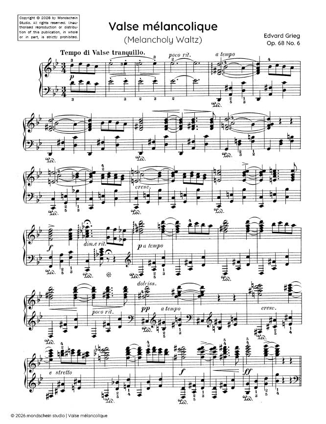 Grieg - Valse melancolique (Melancholy Waltz), Op. 68 No. 6 - Piano (Digital Download)