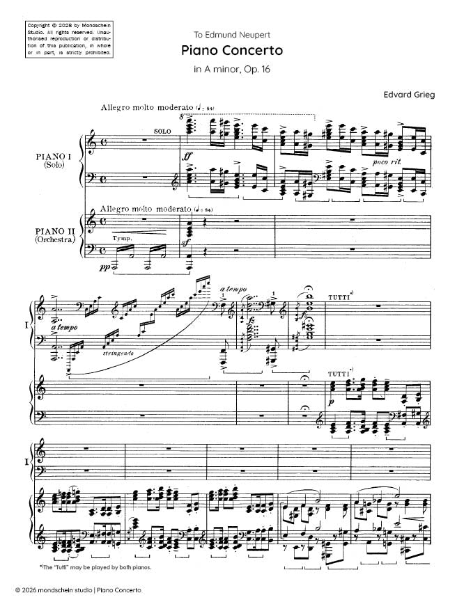 Grieg - Piano Concerto in A minor, Op. 16 - Piano (Digital Download)