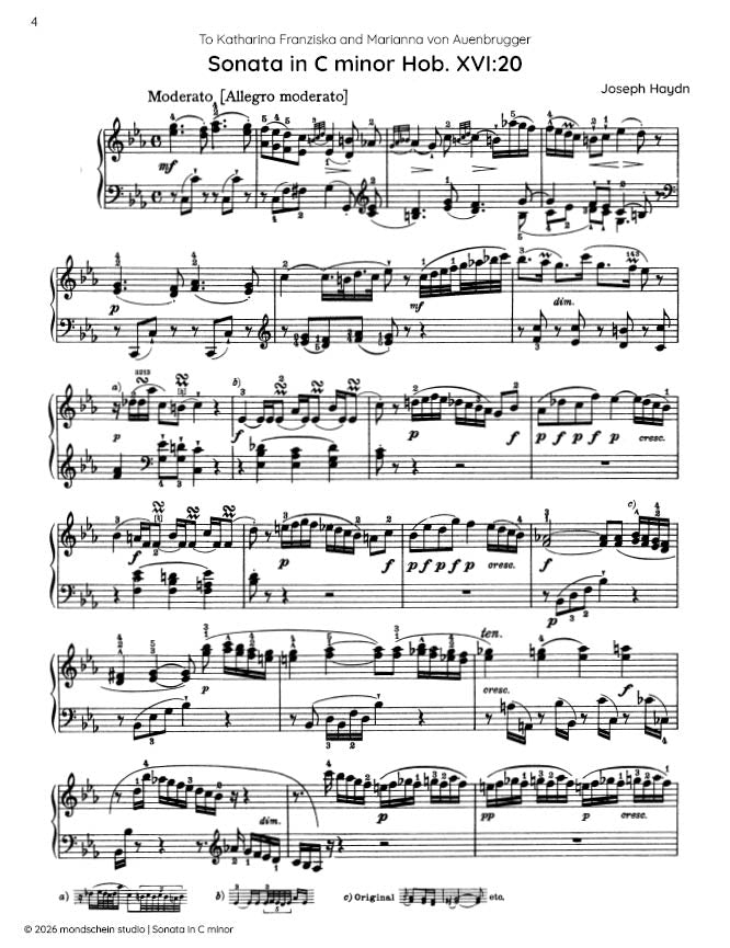 Haydn - Sonata in C minor, Hob. XVI:20 - Mondschein Studio - Piano (Digital Download)