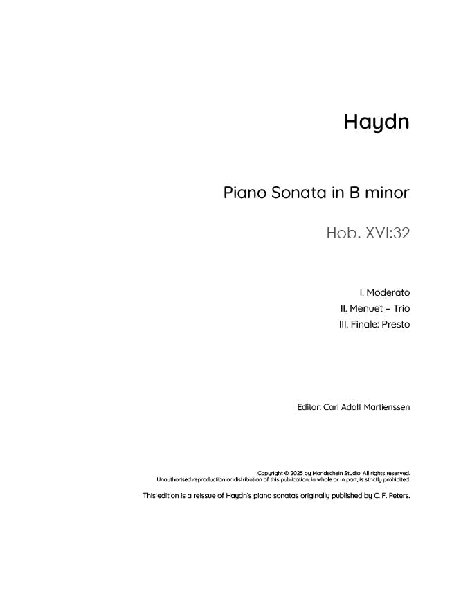 Haydn - Sonata in B minor, Hob. XVI:32 - Mondschein Studio - Piano (Digital Download)