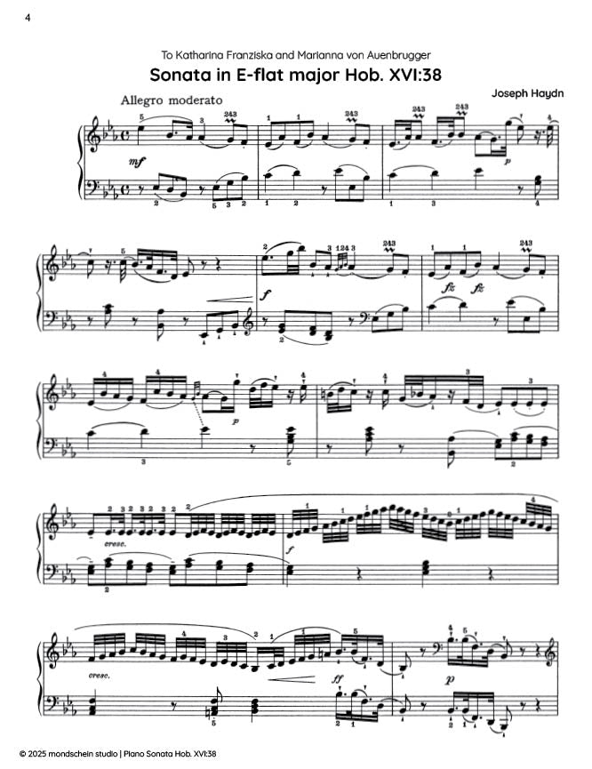 Haydn - Sonata in E-flat major, Hob. XVI:38 - Mondschein Studio - Piano (Digital Download)