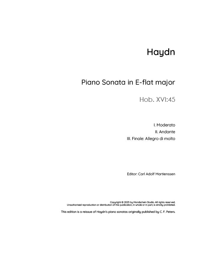Haydn - Sonata in E-flat major, Hob. XVI:45 - Mondschein Studio - Piano (Digital Download)