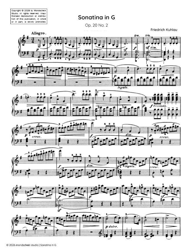 Kuhlau - Sonatina, Op. 20 No. 2 - Piano (Digital Download)