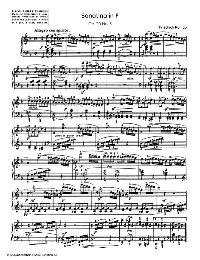 Kuhlau - Sonatina, Op. 20 No. 3 - Piano (Digital Download)