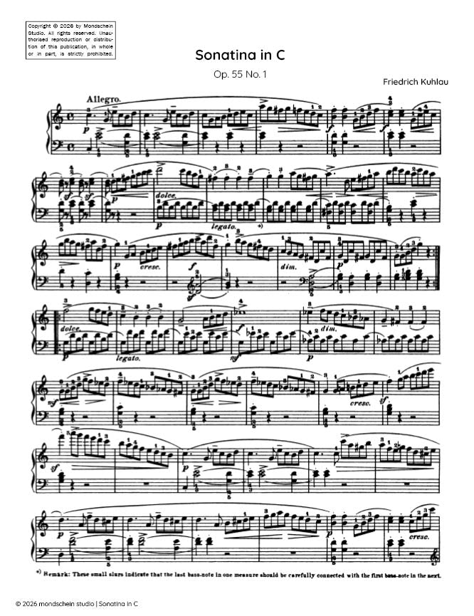 Kuhlau - Sonatina, Op. 55 No. 1 - Piano (Digital Download)