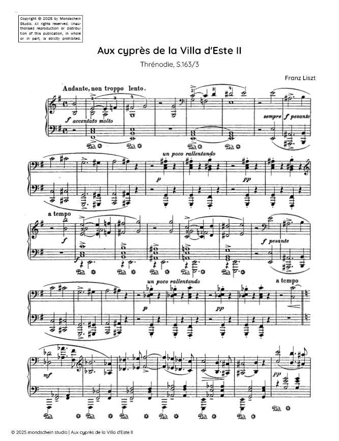 Liszt - Aux cypres de la Villa d'Este II: Threnodie, S. 163/3 - Mondschein Studio - Piano (Digital Download)