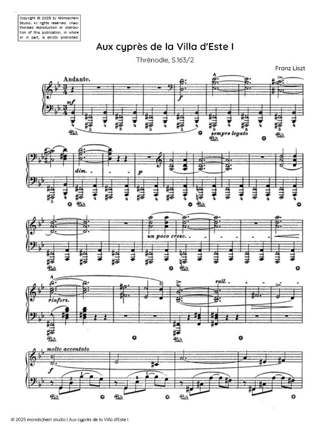 Liszt - Aux cypres de la Villa d'Este I: Threnodie, S. 163/2 - Mondschein Studio - Piano (Digital Download)