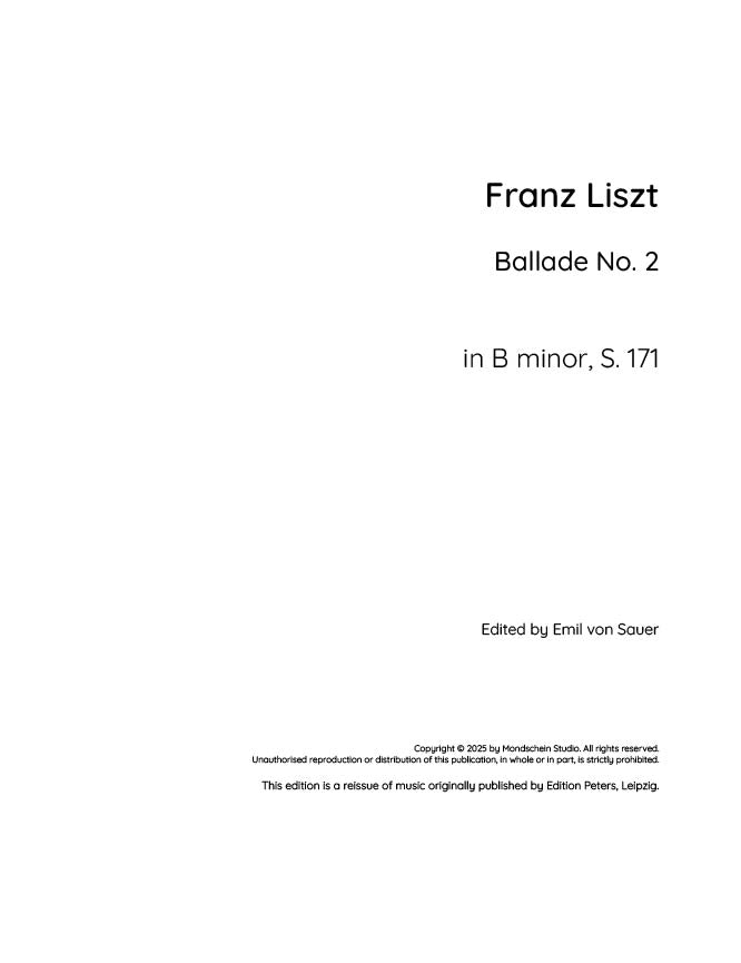 Liszt - Ballade No. 2 in B minor, S. 171 - Mondschein Studio - Piano (Digital Download)