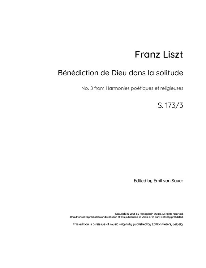 Liszt - Benediction de Dieu dans la solitude, S. 173/3 - Mondschein Studio - Piano (Digital Download)