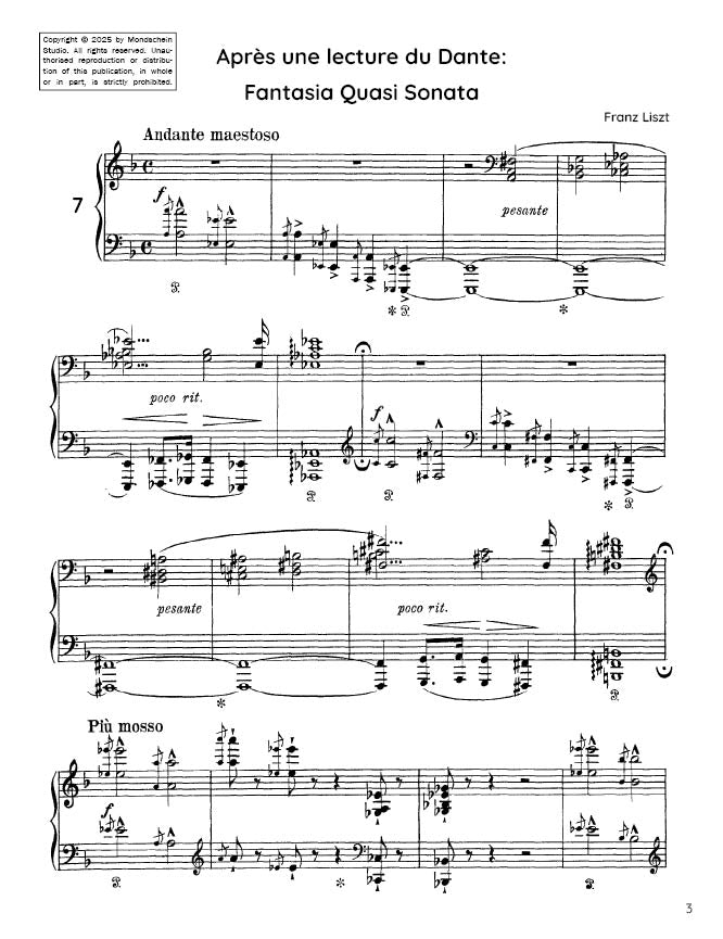 Liszt - Dante Sonata, S. 161/7 - Mondschein Studio - Piano (Digital Download)
