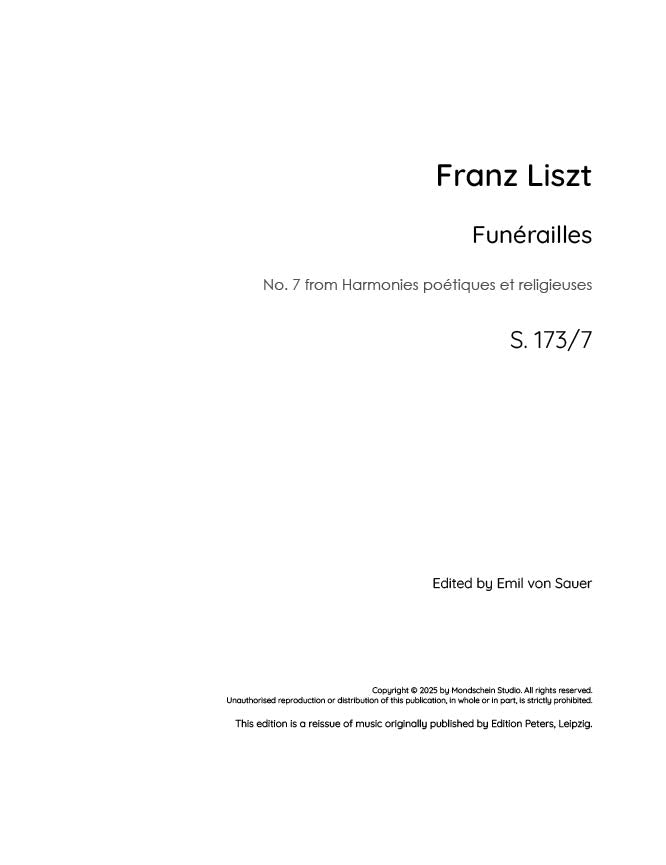Liszt - Funerailles, S. 173/7 - Mondschein Studio - Piano (Digital Download)