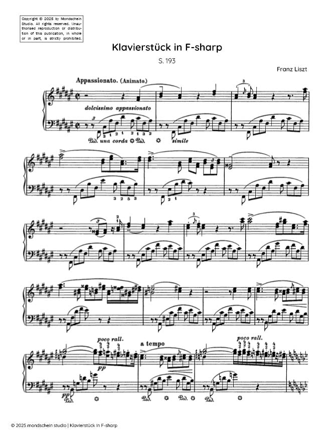 Liszt - Klavierstuck in F-sharp, S.193 - Mondschein Studio - Piano (Digital Download)