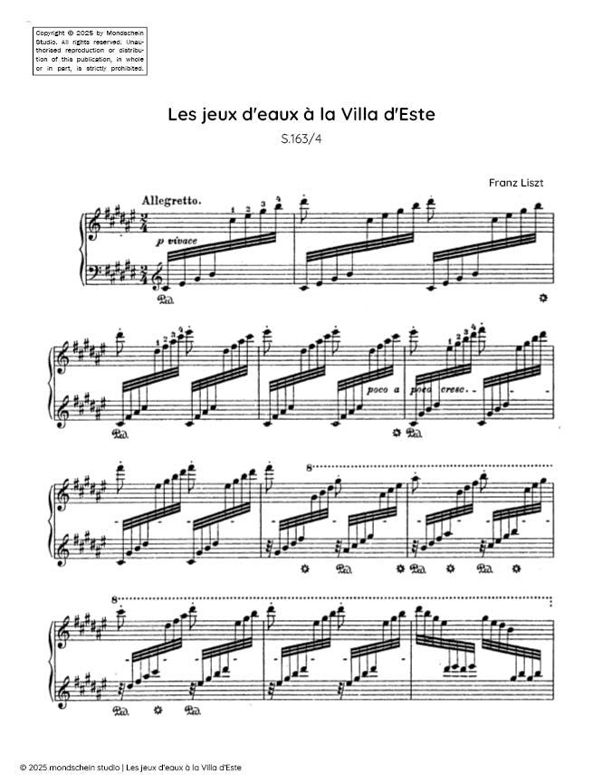 Liszt - Les jeux d'eaux a la Villa d'Este, S. 163/4 - Mondschein Studio - Piano (Digital Download)
