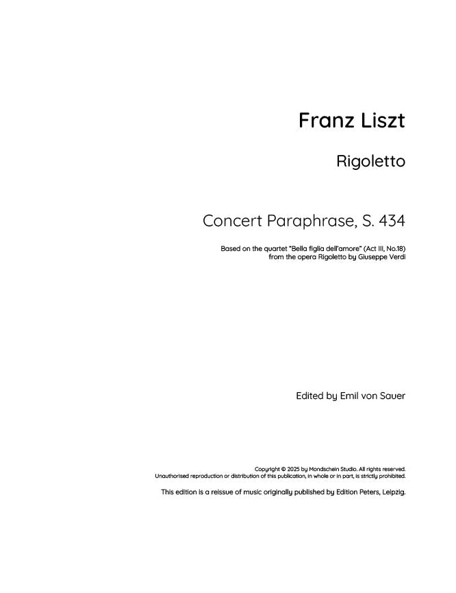 Liszt - Rigoletto Concert Paraphrase, S. 434 - Mondschein Studio - Piano (Digital Download)