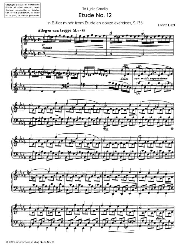 Liszt - Etude No. 12 in B-flat minor from Etude en douze exercices, S. 136 - Mondschein Studio - Piano (Digital Download)