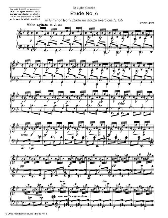 Liszt - Etude No. 6 in G minor from Etude en douze exercices, S. 136 - Mondschein Studio - Piano (Digital Download)