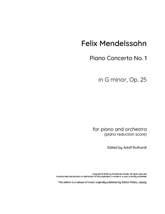 Mendelssohn - Piano Concerto No. 1 in G minor, Op. 25 - Mondschein Studio - Piano (Digital Download)