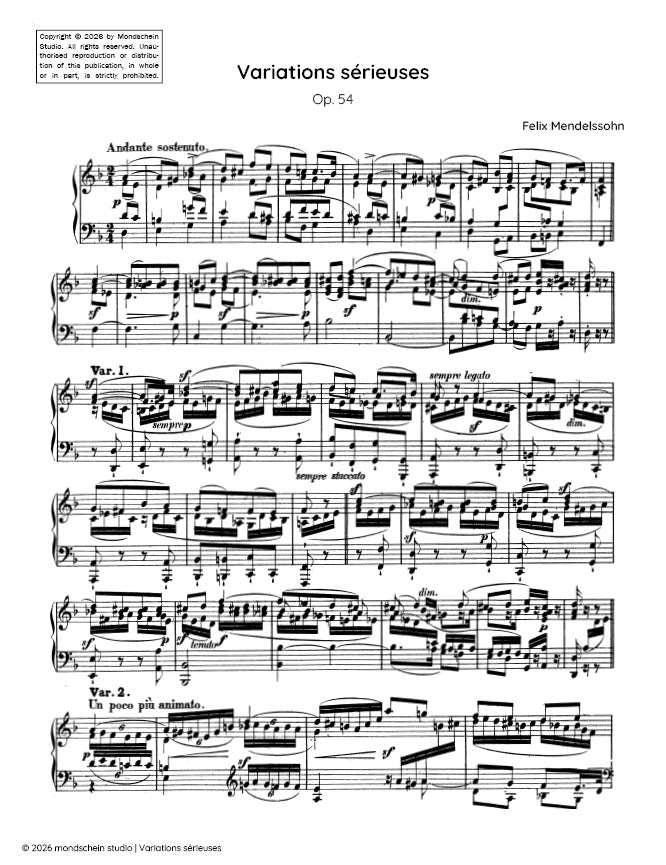 Mendelssohn - Variations serieuses, Op. 54 - Mondschein Studio - Piano (Digital Download)