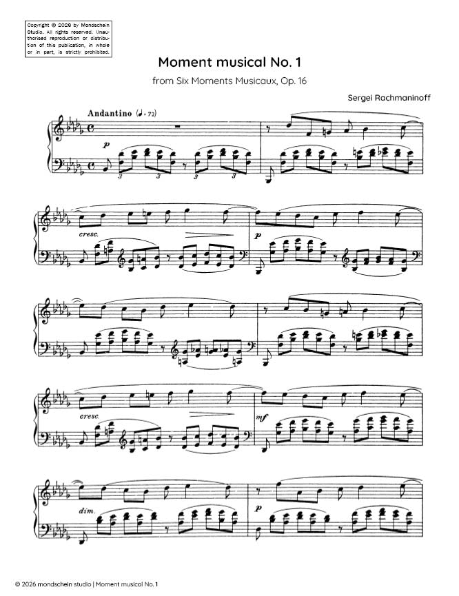Rachmaninoff - Moment musical No. 1 from Six Moments Musicaux, Op. 16 - Piano (Digital Download)