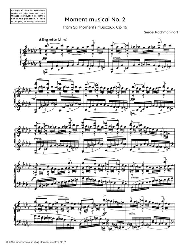 Rachmaninoff - Moment musical No. 2 from Six Moments Musicaux, Op. 16 - Piano (Digital Download)